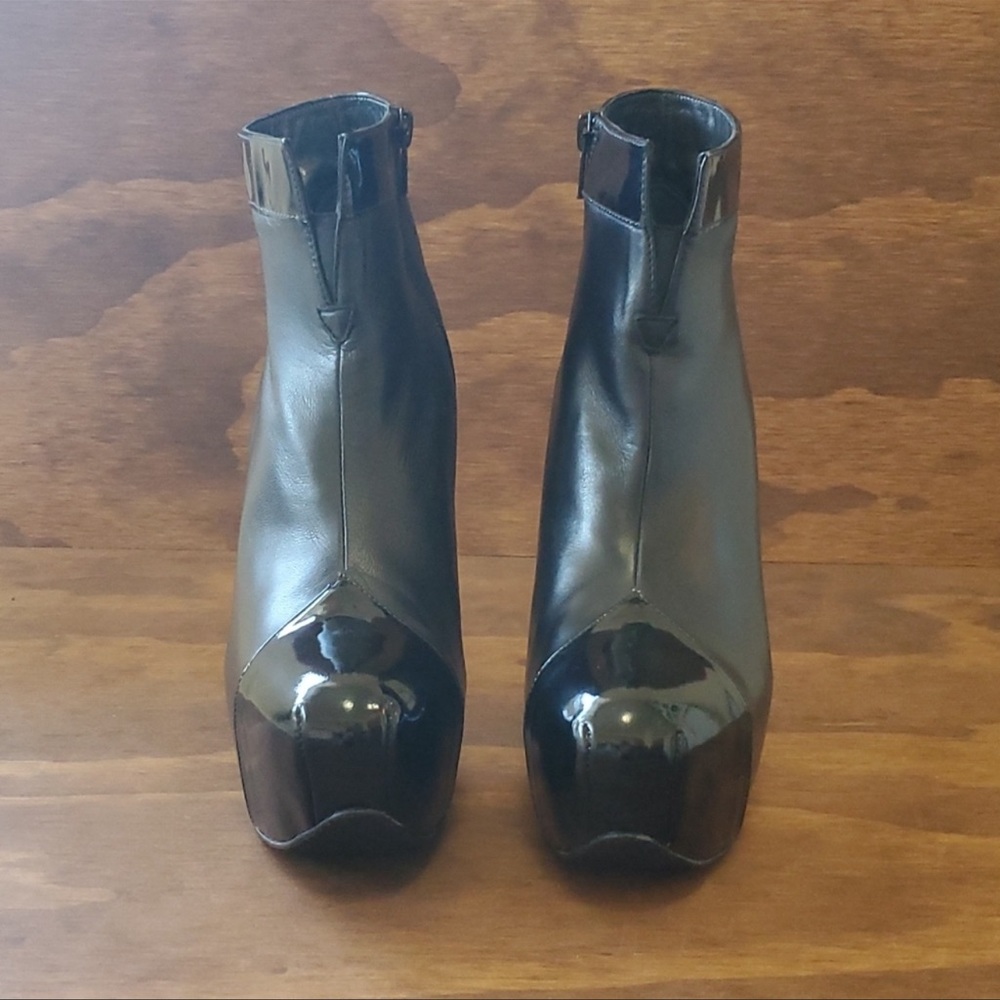 Patent and calfskin leather boots